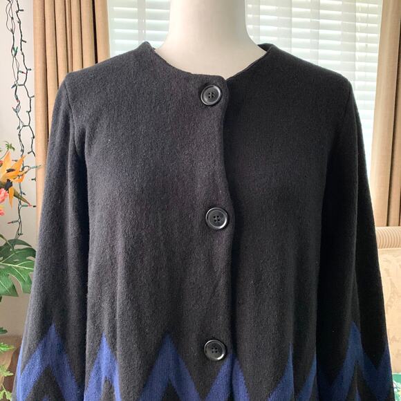 ANN TAYLOR Diamond Jacquard Long Plush Cardigan Coatigan in Navy Black - Picture 5 of 10